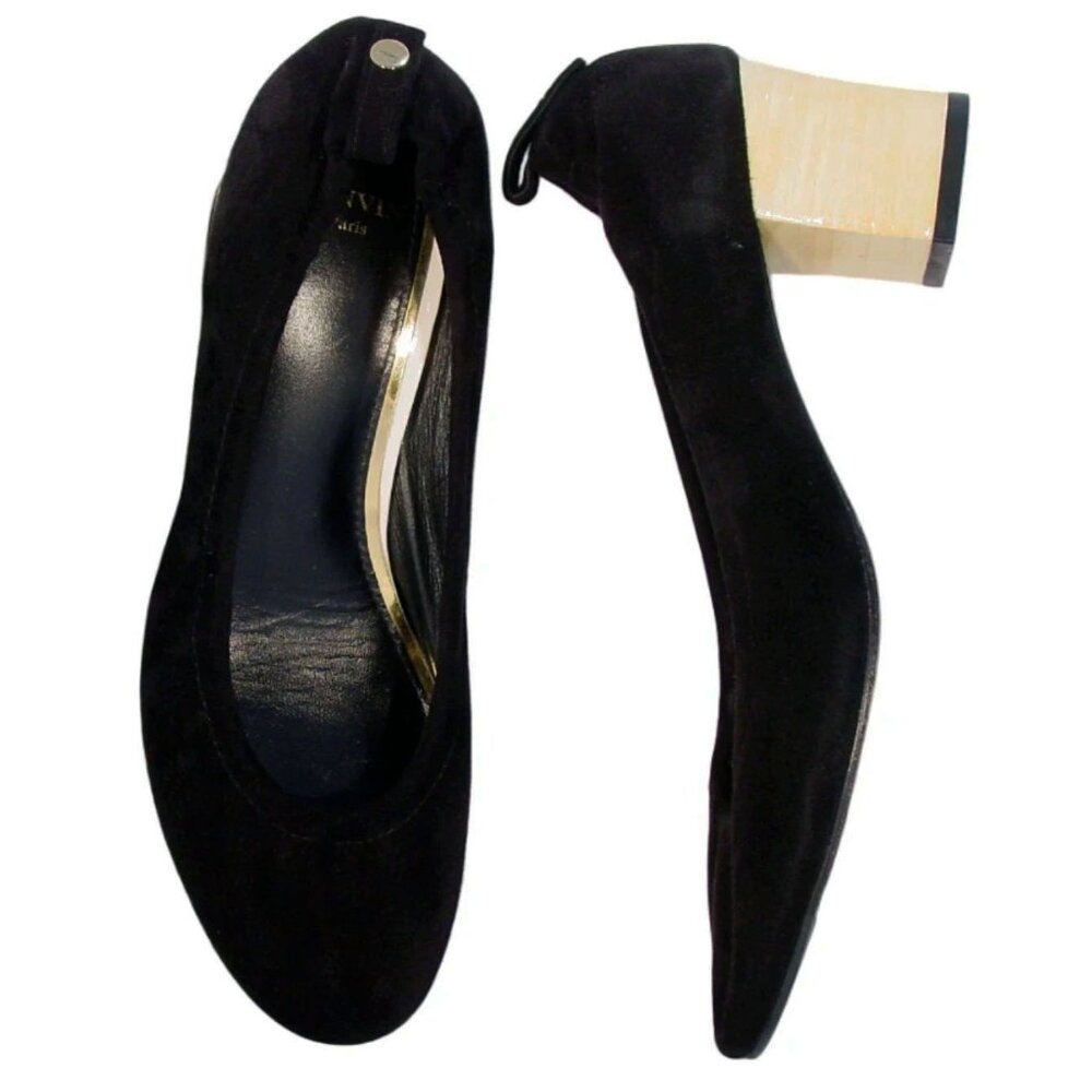 LANVIN $570 Suede Ballerina Talon Suede Cube Heel Pumps 38.5/7.5